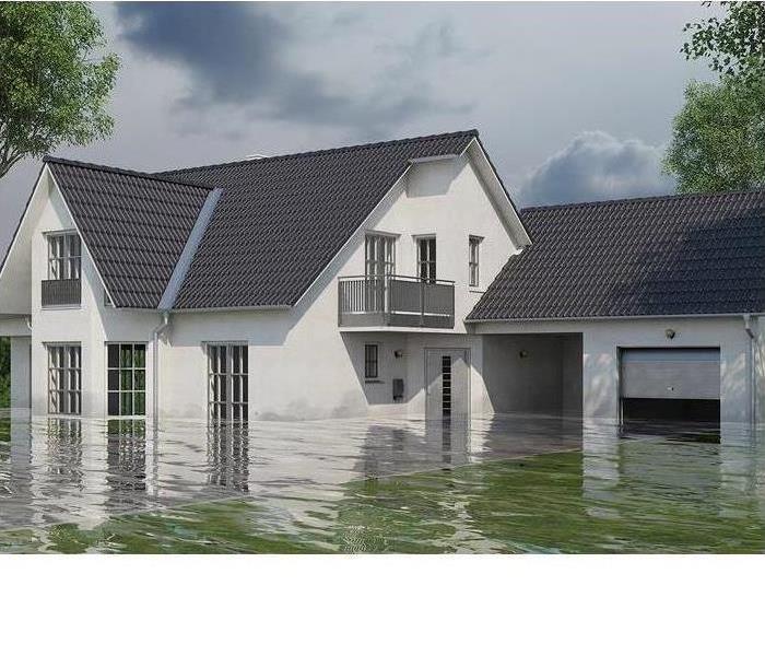 Flood water surrounding a house