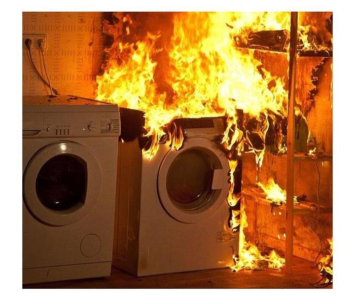 Fire flames in laundry room