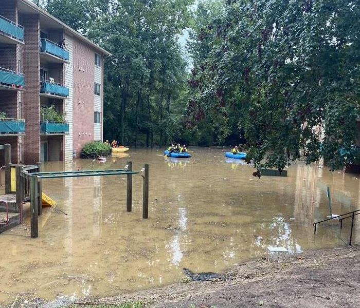 flooded apartment complex