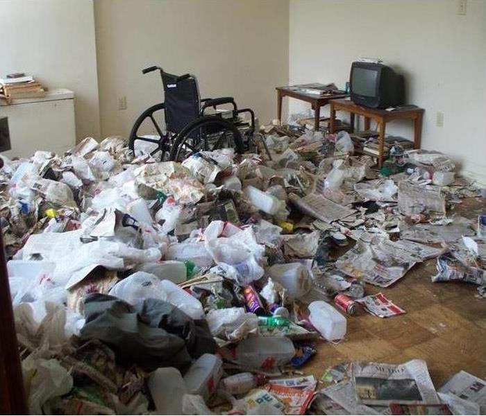 Trash on bedroom floor