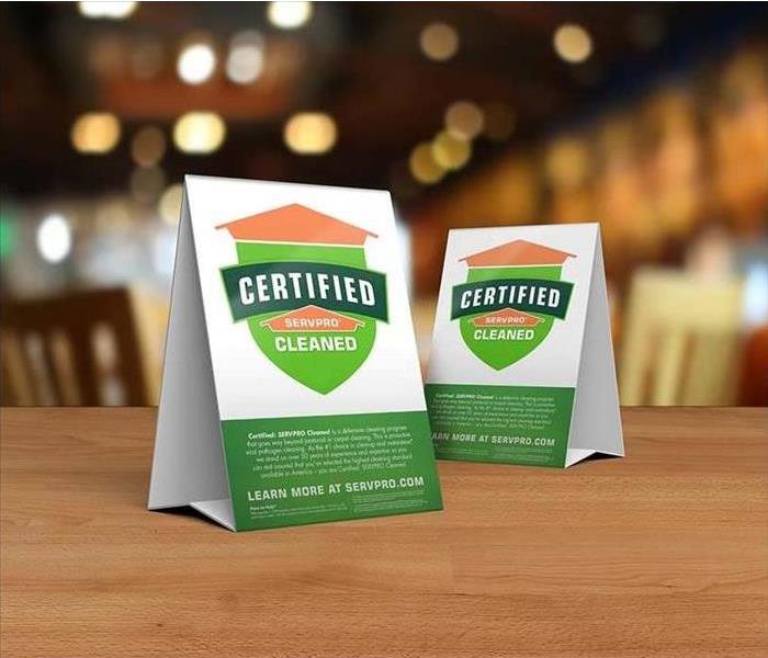 Certified: SERVPRO Cleaned table tents